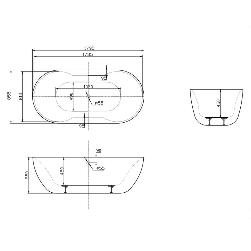 ERIE Cada baie, 180x86 cm, acril