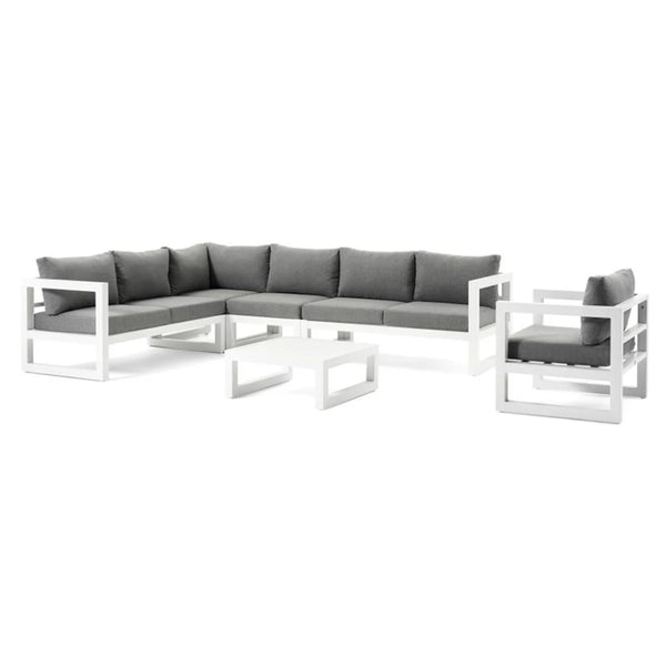 CALZO Set mobilier terasă/grădină, 2 canapele, element colț, element central, fotoliu și măsuță