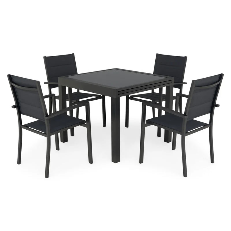 LUCCA Set mobilier terasă/grădină, 4 scaune și masă extensibilă