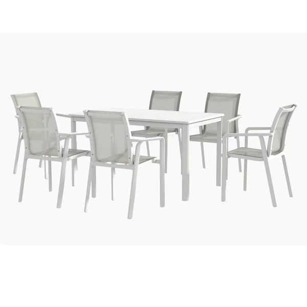 MARTA Set mobilier terasă/grădină, 6 scaune și masă alb