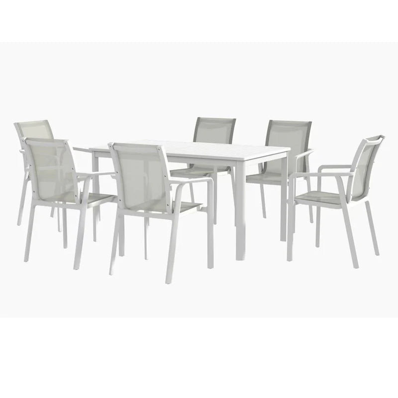 MARTA Set mobilier terasă/grădină, 6 scaune și masă alb