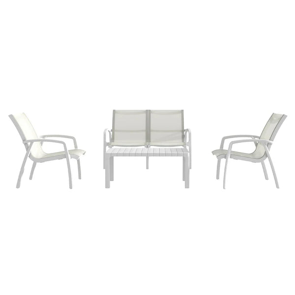 MARTA Set mobilier terasă/grădină, 2 fotolii, canapea și măsuță alb