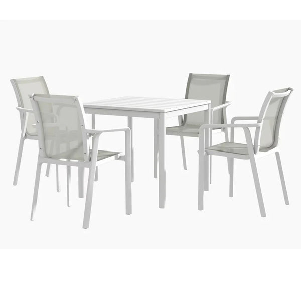 MARTA Set mobilier terasă/grădină, 4 scaune și masă alb