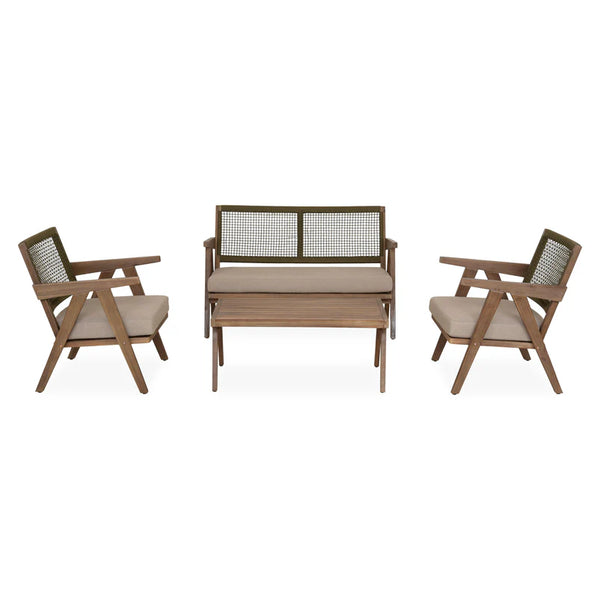 PERTH Set mobilier terasă/grădină, 2 fotolii, canapea și măsuță cafea