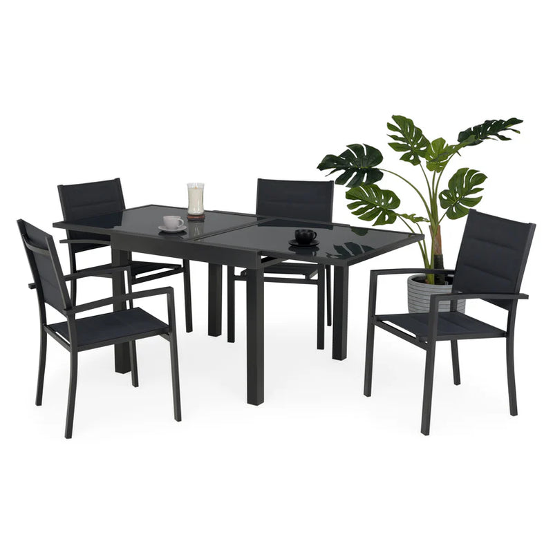 LUCCA Set mobilier terasă/grădină, 4 scaune și masă extensibilă