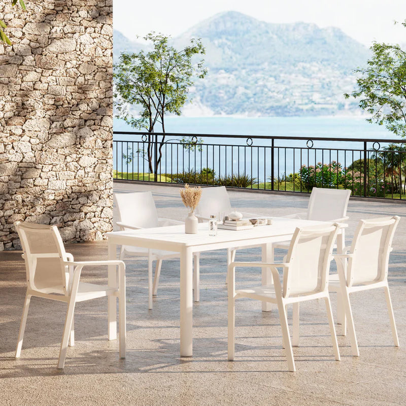 MARTA Set mobilier terasă/grădină, 6 scaune și masă alb