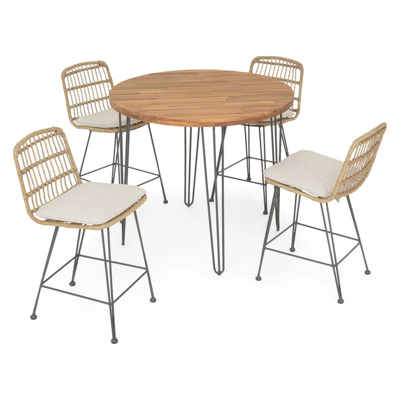 CHARLOTTE Set mobilier terasă/grădină, 4 scaune și masă bar