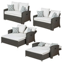 SIDNEY Set mobilier terasă/grădină, 2 fotolii recliner, canapea și 3 măsuțe