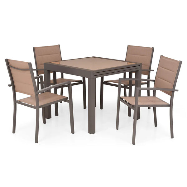 LUCCA Set mobilier terasă/grădină, 4 scaune și masă extensibilă