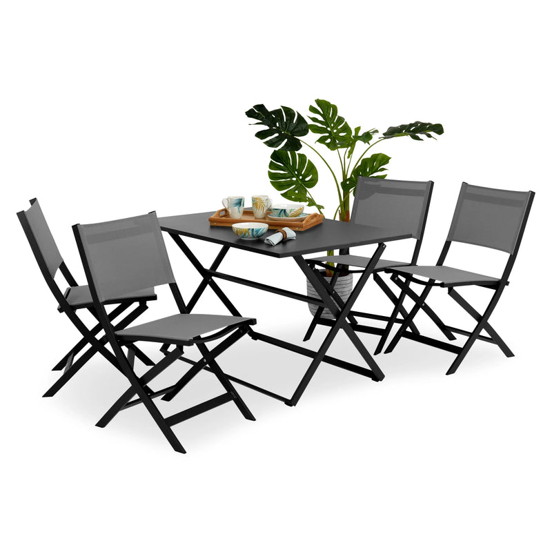 BREEZE Set mobilier terasă/grădină, 4 scaune și masă negru